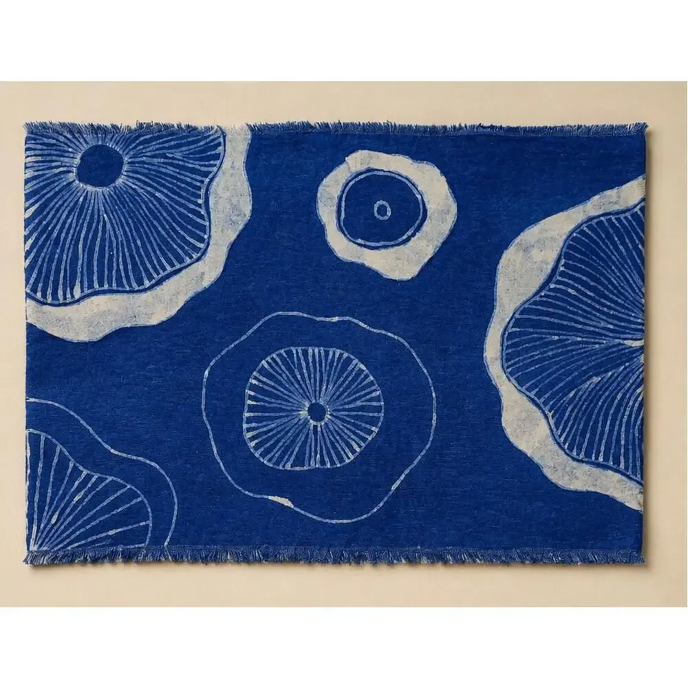 Handmade Cotton Placemat | Indigo Batik Table Mat | Lotus Table Decor